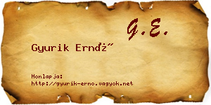 Gyurik Ernő névjegykártya